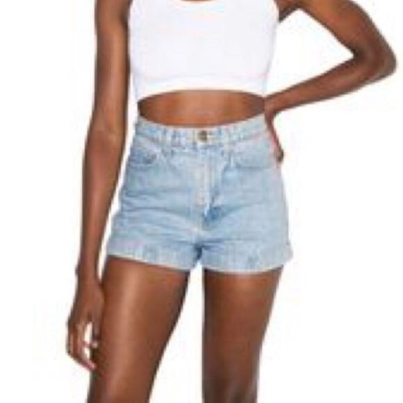 AMERICAN APPAREL High Waisted Denim Jean Shorts Cuff Blue 24 - Picture 4 of 8
